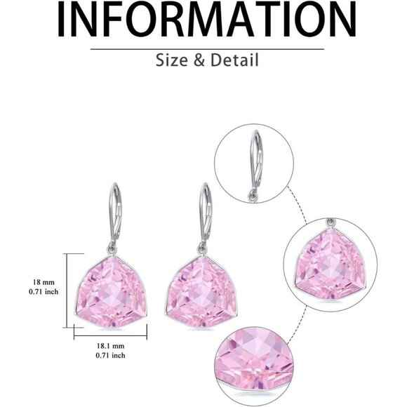 Sterling Silver Pink Tourmaline Geometric Birthstone Dangle Drop Earring Jewelry - Picture 3 of 5